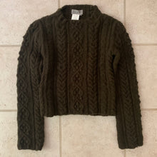 Load image into Gallery viewer, 1990s Yohji Yamamoto Cropped Olive Cableknit Sweater - Size S