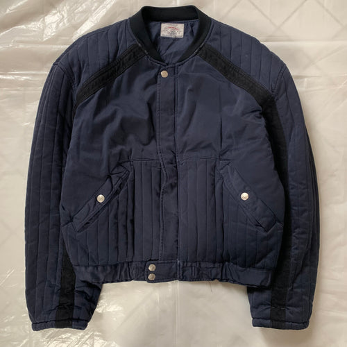 1980s Armani Heavy Navy Cotton Cropped Bomber with Black Contrast Trim Detailing - Size XL