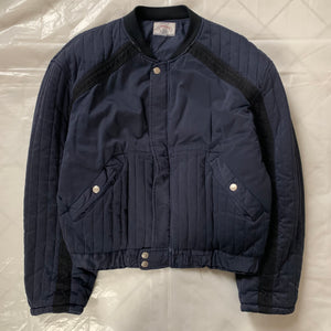 1980s Armani Heavy Navy Cotton Cropped Bomber with Black Contrast Trim Detailing - Size XL