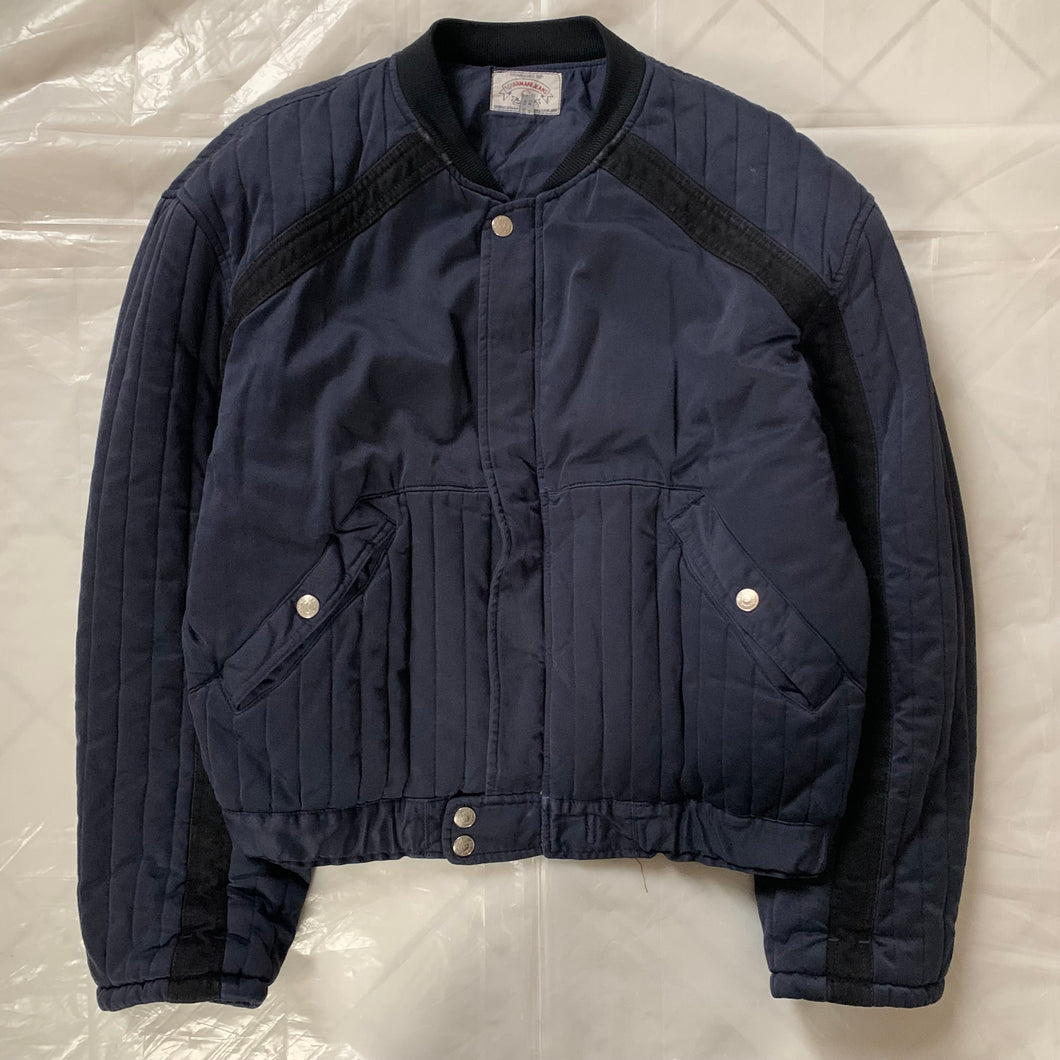 1980s Armani Heavy Navy Cotton Cropped Bomber with Black Contrast Trim Detailing - Size XL