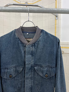 1980s Armani Cropped Denim Bomber Jacket with Oriental Tiger Backpatch - Size L