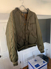 Load image into Gallery viewer, 1990s Armani Olive Nylon Bomber Jacket with Removable Hood - Size S