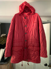 Load image into Gallery viewer, 1990s Armani Textured Iridescent Red Nylon Military Parka with Roll Hood - Size XL