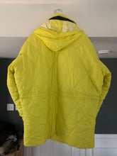 Load image into Gallery viewer, aw1993 Issey Miyake Quilted Yellow Nylon Moto Parka with Wrap Neck and Packable Hood - Size L