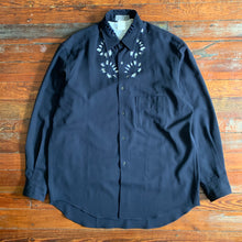 Load image into Gallery viewer, ss1996 Yohji Yamamoto Navy Wool Gaba Floral Cutout Shirt - Size XL