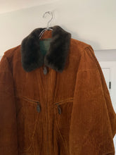 Load image into Gallery viewer, 1990s Armani Burnt Orange Corduroy B-15 Bomber Jacket with Removable Fur Collar and Articulated Shoulder Gusset - Size XL