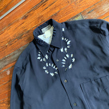 Load image into Gallery viewer, ss1996 Yohji Yamamoto Navy Wool Gaba Floral Cutout Shirt - Size XL