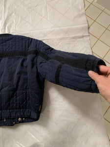 1980s Armani Heavy Navy Cotton Cropped Bomber with Black Contrast Trim Detailing - Size XL