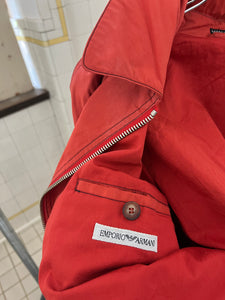 1980s Armani Washed Red Cropped Moto Jacket with Quilted Sleeves - Size L
