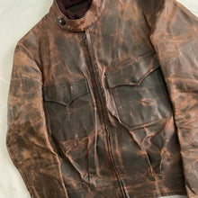 Load image into Gallery viewer, aw2009 Yohji Yamamoto x Justin Davis Uzi Pinup Brown Leather Trucker Jacket - Size M
