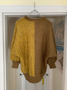 1980s Armani Batwing Two Tone Mohair Sweater with Brown Leather Eagle Patch - Size M