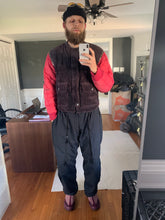Load image into Gallery viewer, 1990s Armani Modular Hunting Jacket with Purple Corduroy Base and Red Quilted Nylon Sleeves - Size L