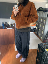 Load image into Gallery viewer, 1990s Armani Burnt Orange Corduroy B-15 Bomber Jacket with Removable Fur Collar and Articulated Shoulder Gusset - Size XL