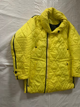 Load image into Gallery viewer, aw1993 Issey Miyake Quilted Yellow Nylon Moto Parka with Wrap Neck and Packable Hood - Size L