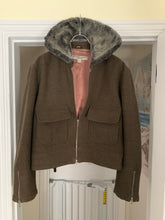 Load image into Gallery viewer, 1990s Katharine Hamnett Cropped Dark Khaki Wool Jacket with Fur Collar - Size M