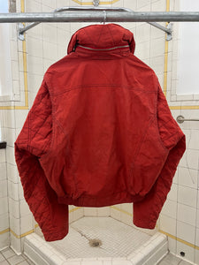 1980s Armani Washed Red Cropped Moto Jacket with Quilted Sleeves - Size L