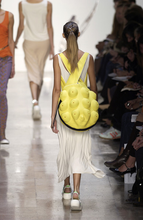 Load image into Gallery viewer, ss2004 Issey Miyake Futuristic Deformed Pink Neoprene Backpack / Tote Bag with Transparent Piping Trim - Size OS