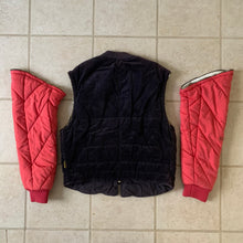 Load image into Gallery viewer, 1990s Armani Modular Hunting Jacket with Purple Corduroy Base and Red Quilted Nylon Sleeves - Size L