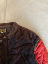 Load image into Gallery viewer, 1990s Armani Modular Hunting Jacket with Faded Purple Corduroy Base and Red Quilted Nylon Sleeves - Size L